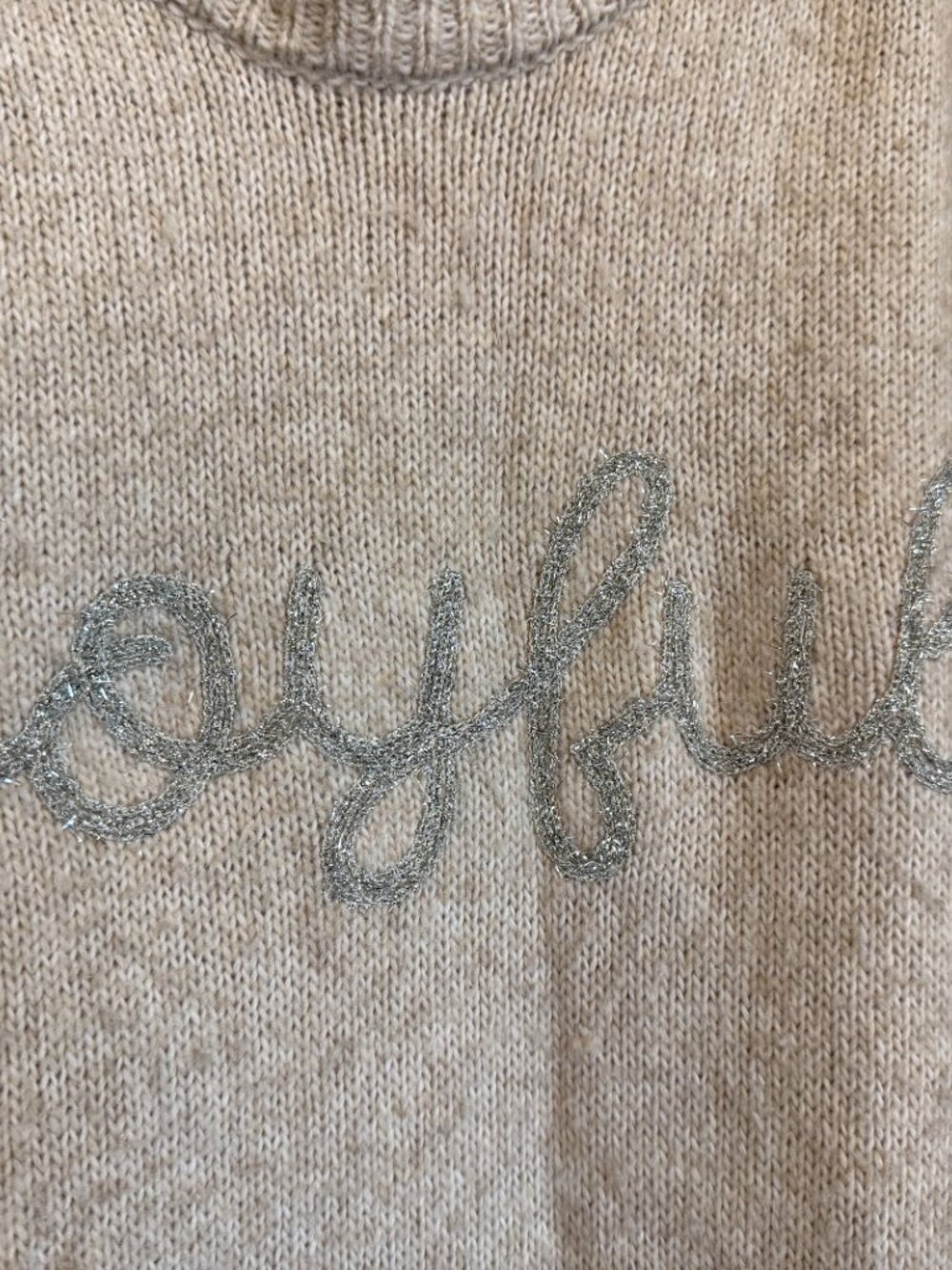 Soft knit sweater featuring a sparkly "joyful" graphic. - Picture 2 of 7